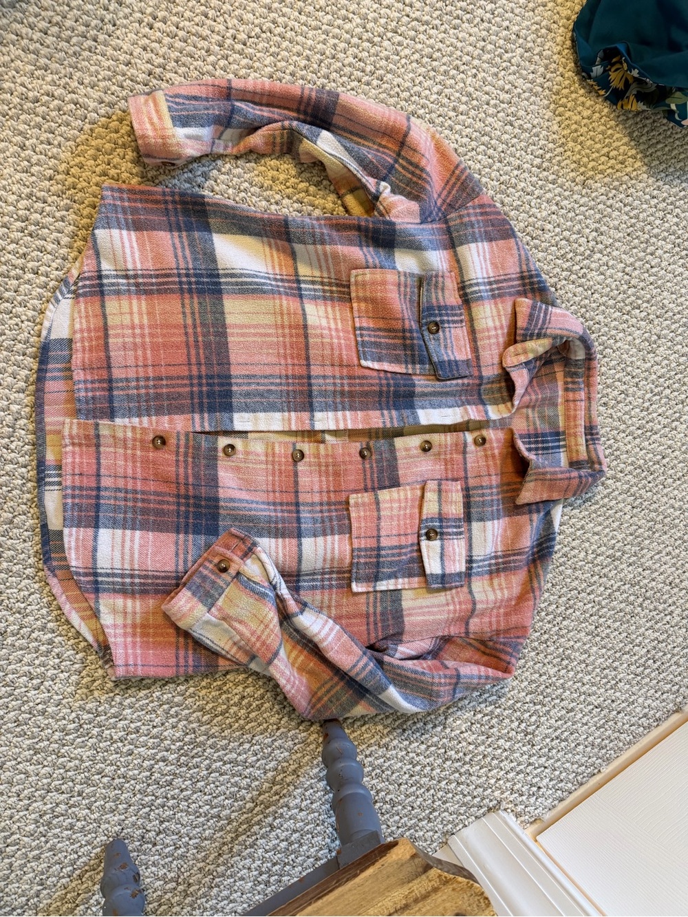 Women’s Plaid Button-Front Shirt Jacket in Pink & Blue - Picture 2 of 3